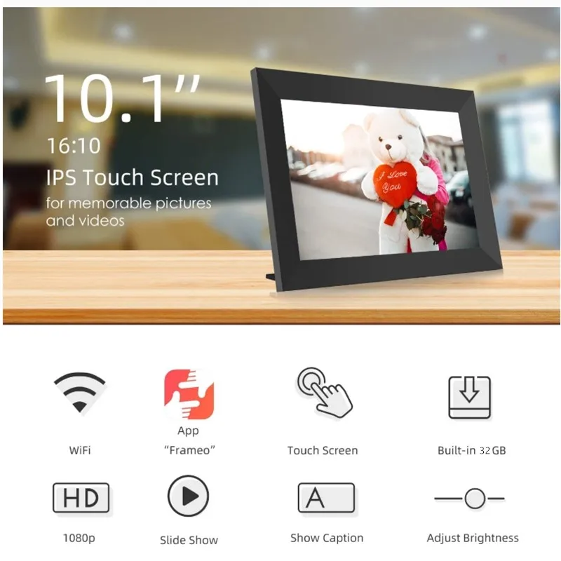 32GB FRAMEO 10.1인치 스마트 WiFi 디지털 액자 1280x800 IPS LCD 터치 스크린, 친구와 가족을 위한 최고의 크리스마스 선물