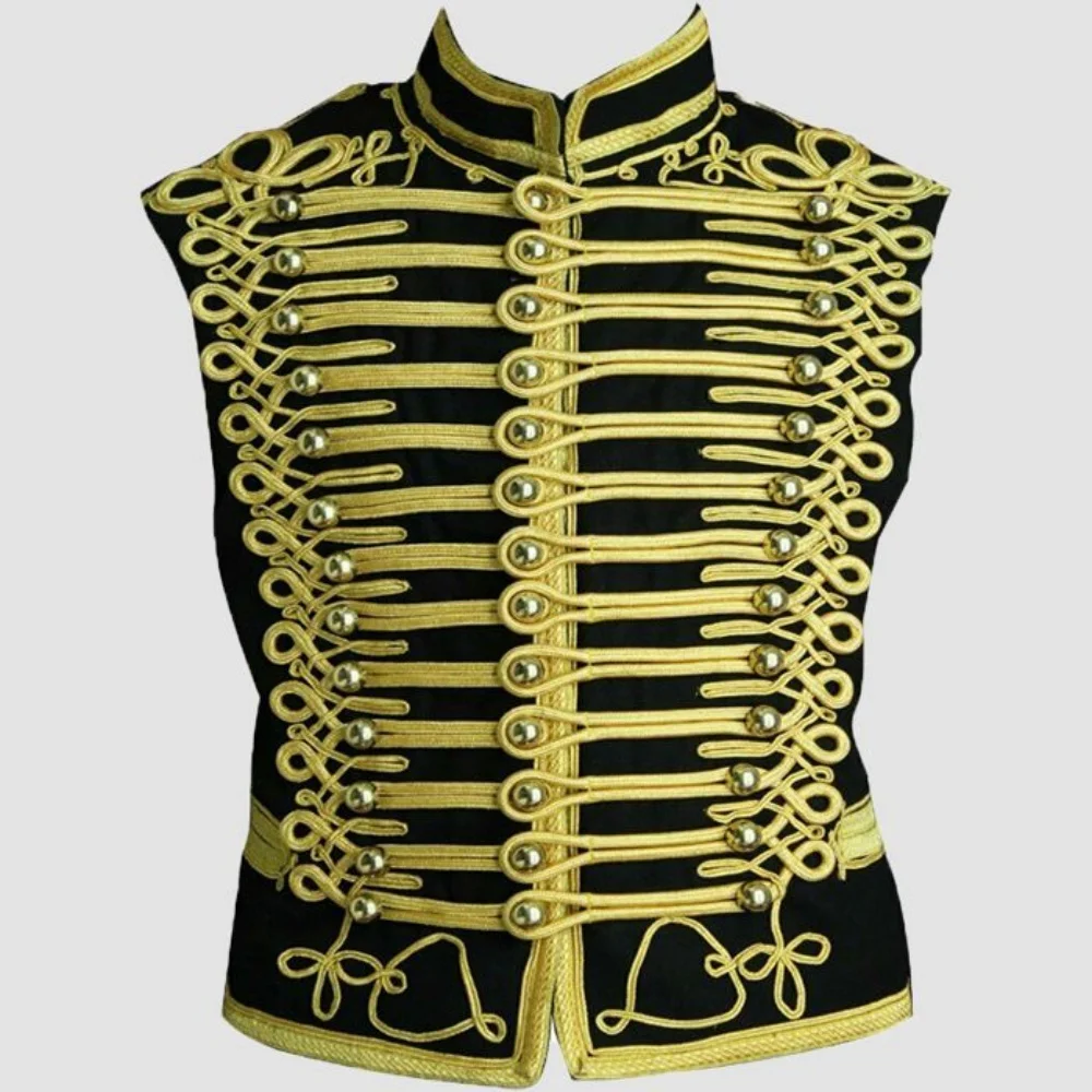 

Men's Military Vest Gothic Steampunk Sleeveless Braiding Parade Jacket Historical Napoleonic Hussar Uniform Drummer Waistcoat