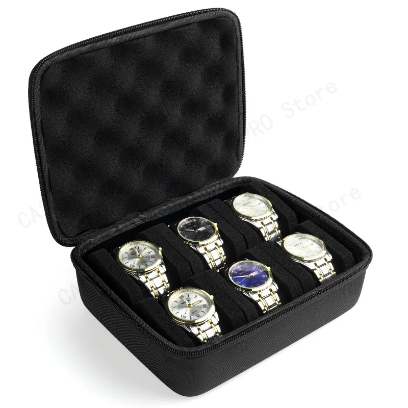 6 Slots Hard Shell Watch Storage Box, Carry Case, Display Organizer, Watch Box Holder Display Cabinet, Ideal for Gifts