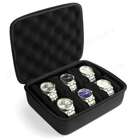 6 Slots Hard Shell Watch Storage Box, Carry Case, Display Organizer, Watch Box Holder Display Cabinet, Ideal for Gifts