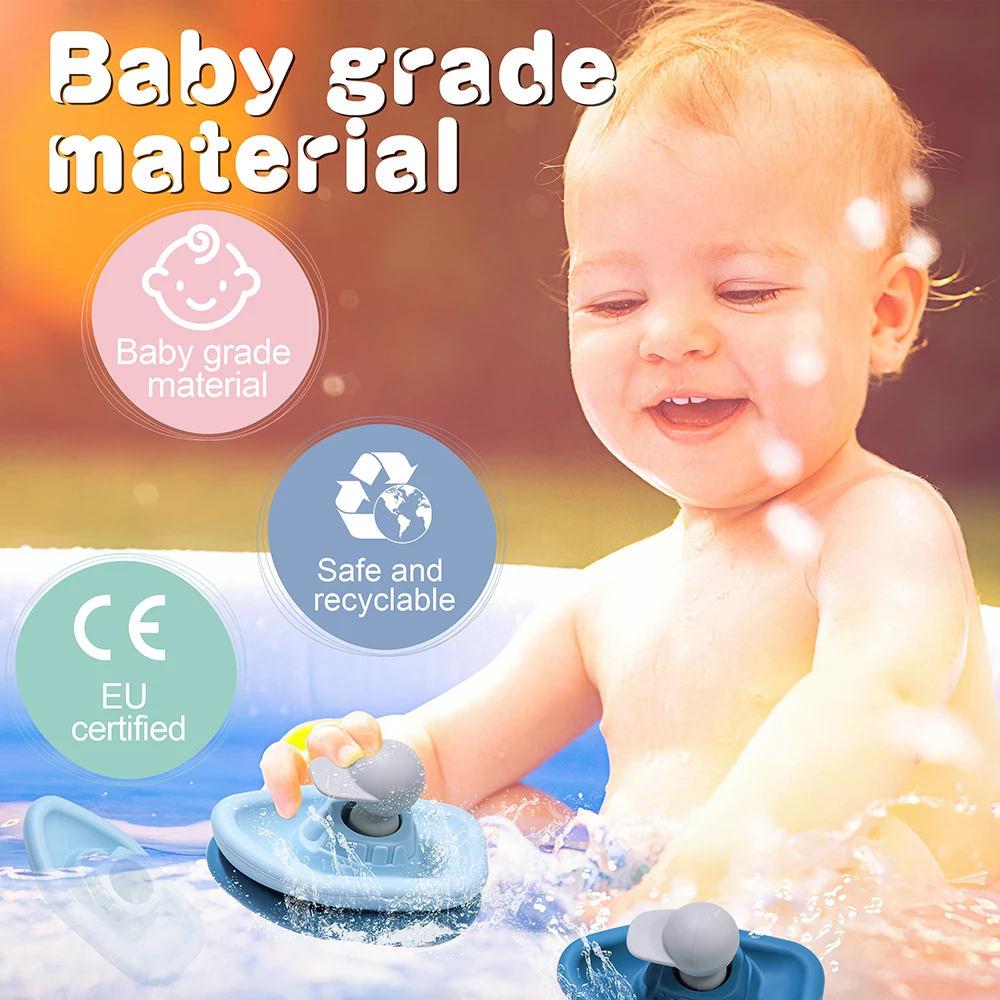 Baby Bath Toys, Bath Cute Swimming 4pcs Boat Kids Shower Water Play Toys Water Spray Bubble Spray Soft teether