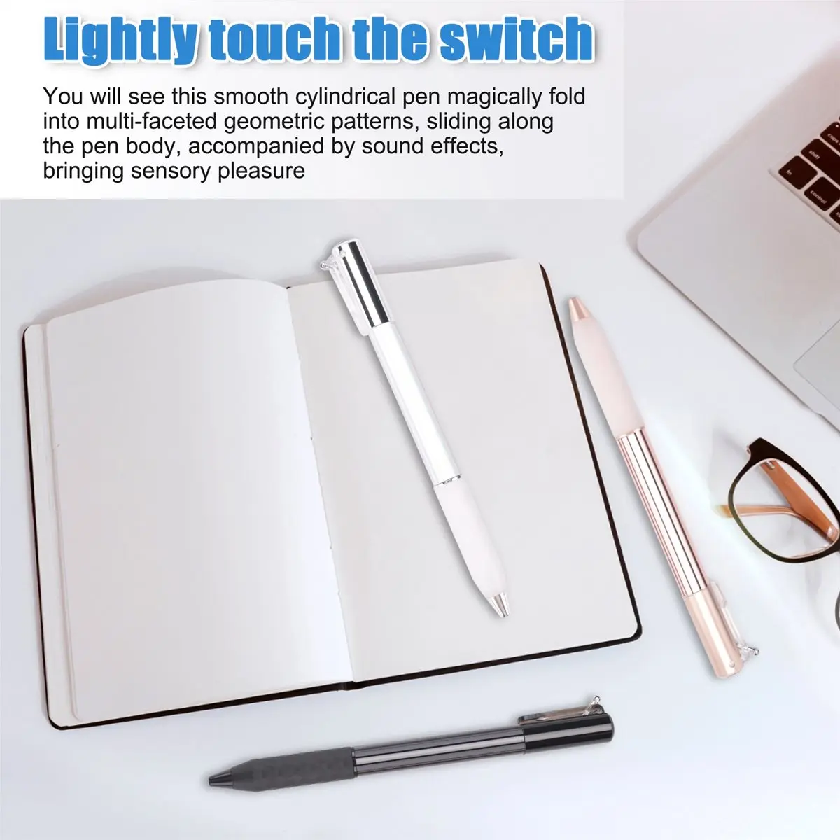 MALL Geometric Metal Crinkle Pen Fidget, Stress Relief Metal Shape Shifting Switchpen, 0.5mm Retractable Gel Pen, Multicolor