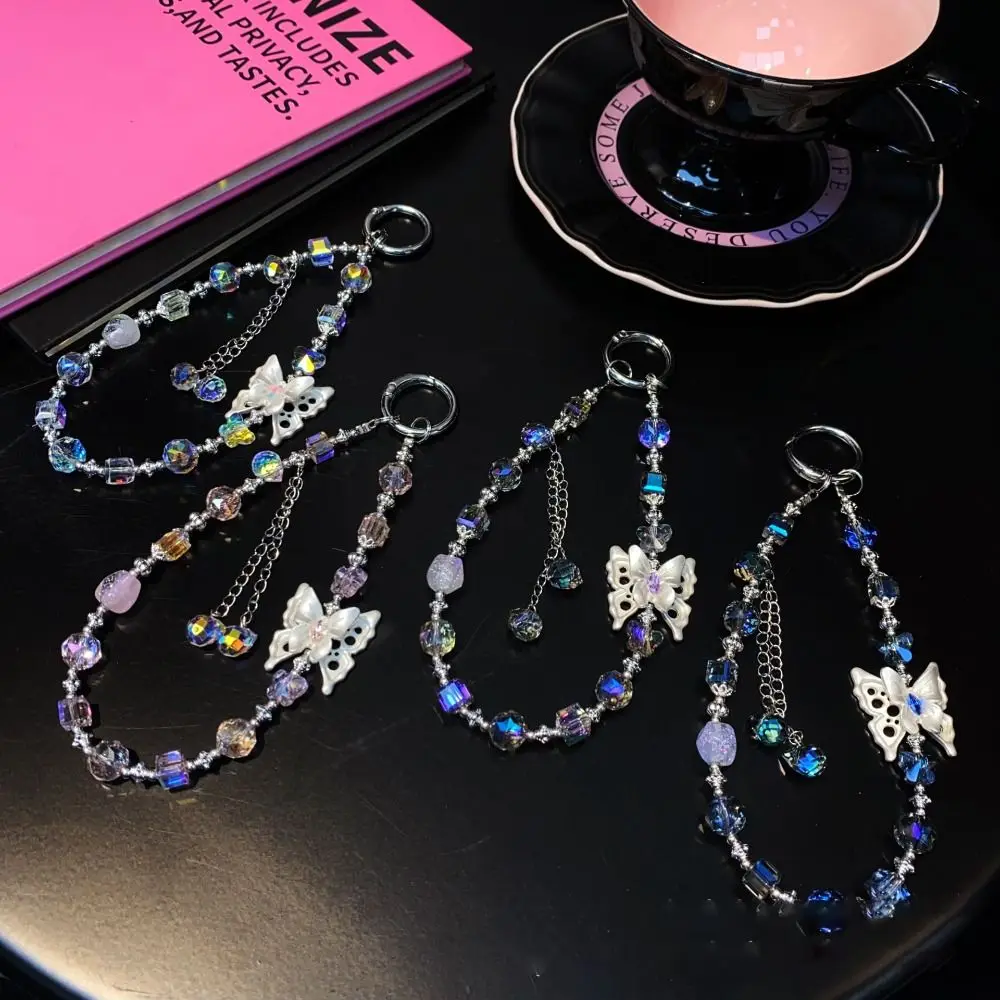 أنيق سبيكة فراشة كريستال الخرزة المفاتيح انفصال بريق مفتاح قلادة ملونة حزام الهاتف النساء الفتيات