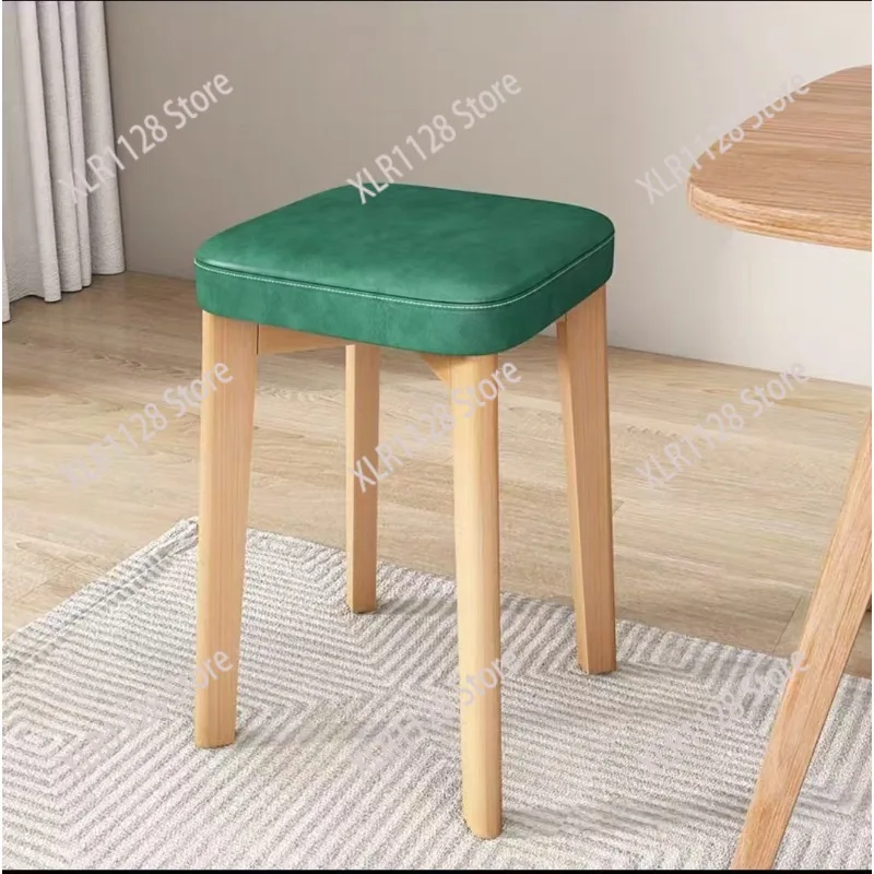Stackable Solid Wood Square Stool Soft Padded Seat Sturdy Extra Dining Bench for Home