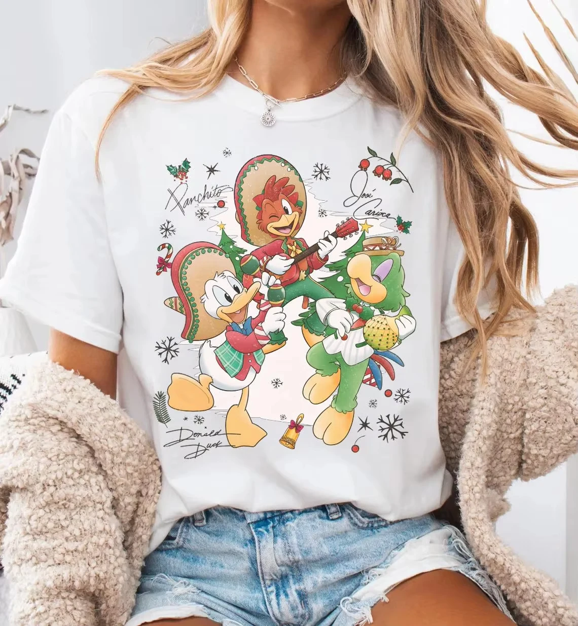 Disney "The Three Caballeros" Christmas Signature T-Shirt, Disneyland Holiday Family Christmas Matching Shirt, Pol Faber T-Shirt
