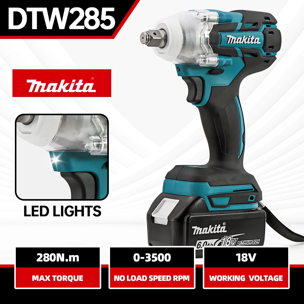 

Makita DTW285 18V Brushless Impact Electric Wrench With Battery Charger High-Speed Turning Car Tire Repair Tool