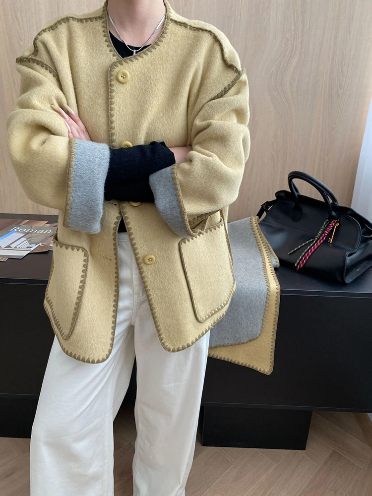 FANAN オフィスレディ厚く暖かい 100% ウールコート女性のためのシングルブレスト気質ジャケットスカーフ襟生き抜く冬新