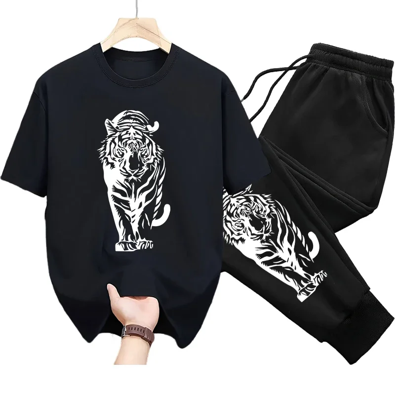 

2025 Hot Sale Men's Tracksuit 2 Piece Set Tiger Printed T-shirts Sweatpants Urban Casual Fashion Sportswear Home Outdoor Outfits