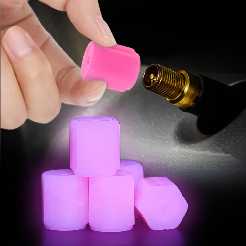 Purple Luminous Valve Caps for Car Motorcycle Bicycle Trucks Wheel Styling Tyre Hub Night Glowing Cap Fluorescent Pink Red Decor