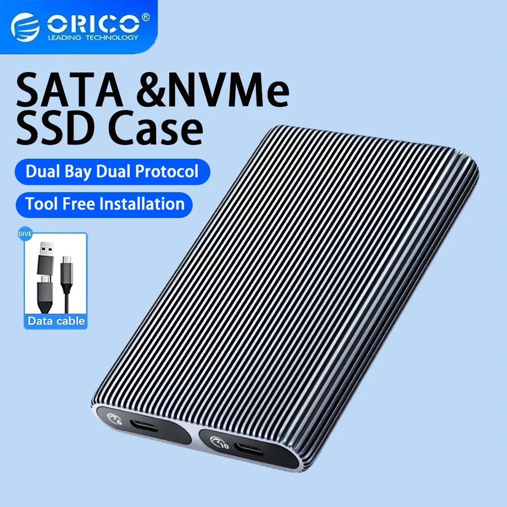ORICO Dual Bay Dual NVMe M.2 SSD Case Aluminum Support M.2 NVMe SSD Disk Box For M Key B&M SSD Tool Free Enclosure