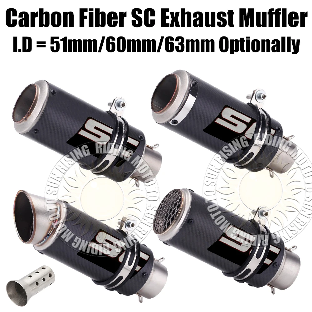 

For z800 z900 z1000 CBR600 S1000RR Er6n Sv650 R1 R3 MT03 MT07 GP Project Muffler Tail Pipe With DB Killer 51/60/63mm SC Exhaust