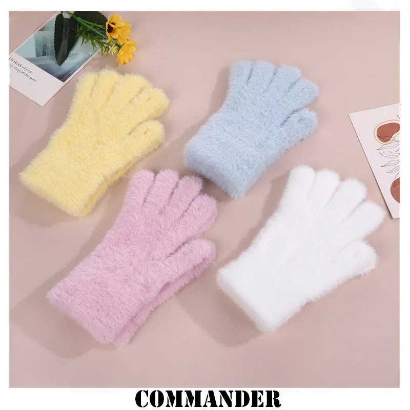 冬のサーマルグローブ女性のサイクリング防寒ファッションロング多用途ニットぬいぐるみ手袋女性スキー手袋手袋寒い冬