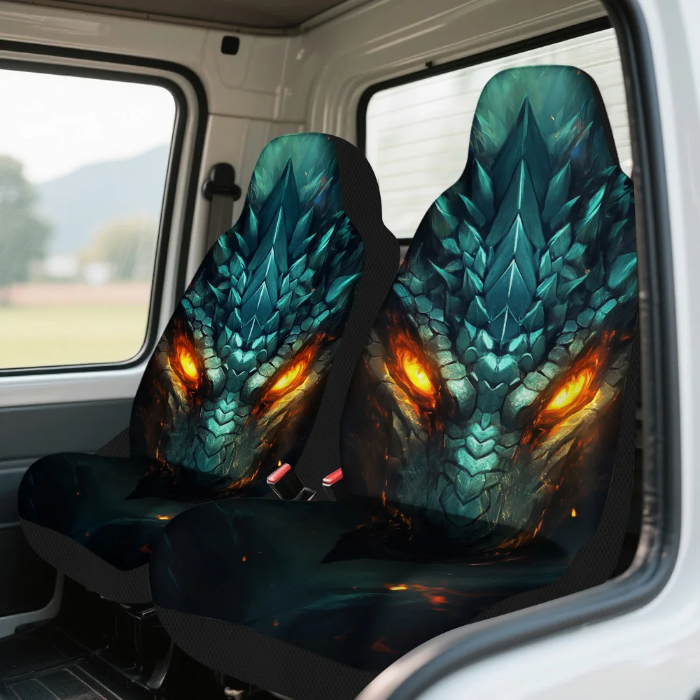 2pcs Fiery Dragon Stare Car Seat Covers - Durable, Universal Fit For Men & Women In Cars, Trucks, And SUVs, Machine Washable, No