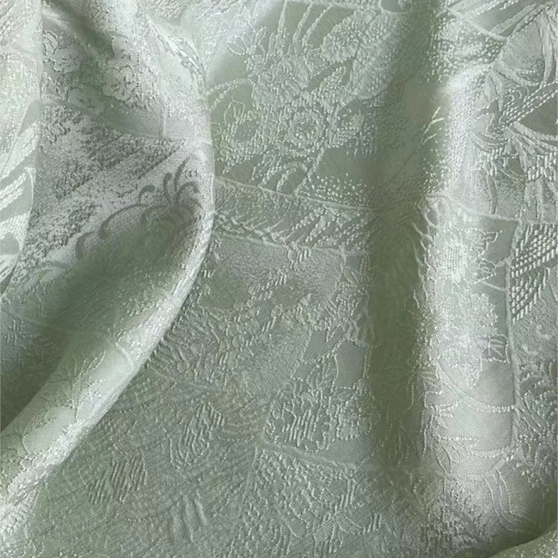 

Silk crepe satin embossed jacquard fabric orchid pattern cheongsam Hanfu new Chinese green