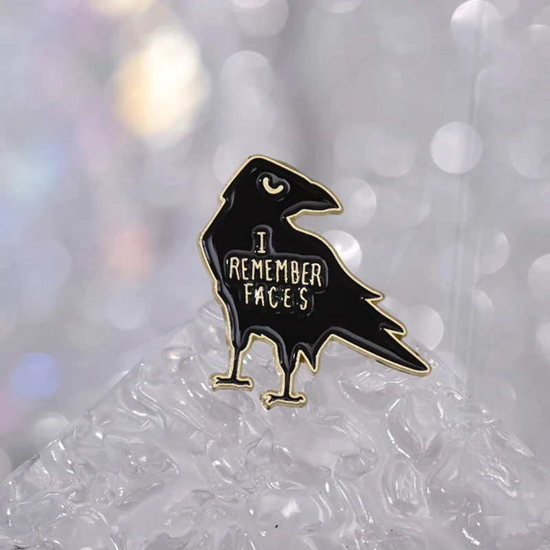 Cartoon Letters I Remember Face Animal Metal Badge Punk Lapel Brooch Jewelry Gifts Creative Black Raven Enamel Pin