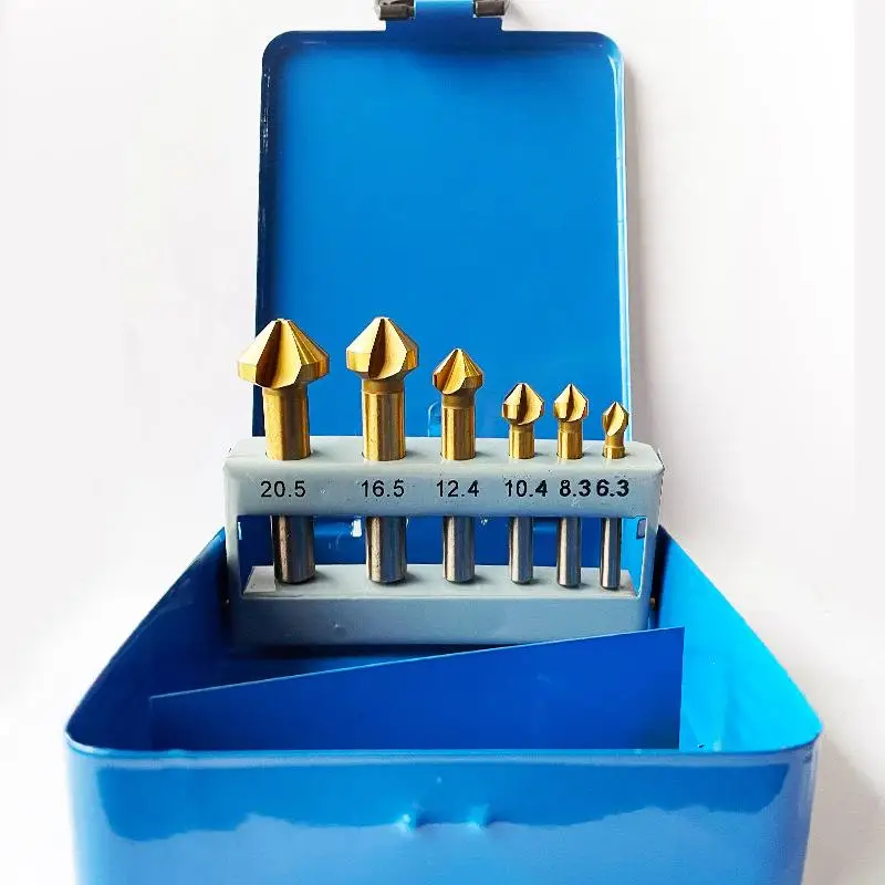 

Прочная работа с ручкой, 6 шт., сверла для снятия заусенцев из высокоскоростной стали с 3 канавками и 90 градусами по металлу, дереву