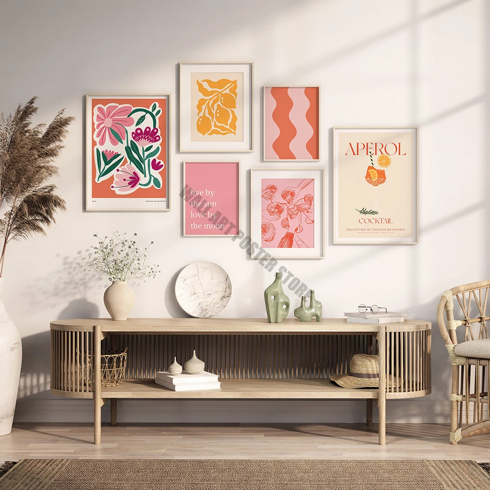 Orange Pink Gallery Wall Art Print Posters Modern Abstract Art Printable Preppy Aesthetic Poster Floral Print Dorm Room Decor
