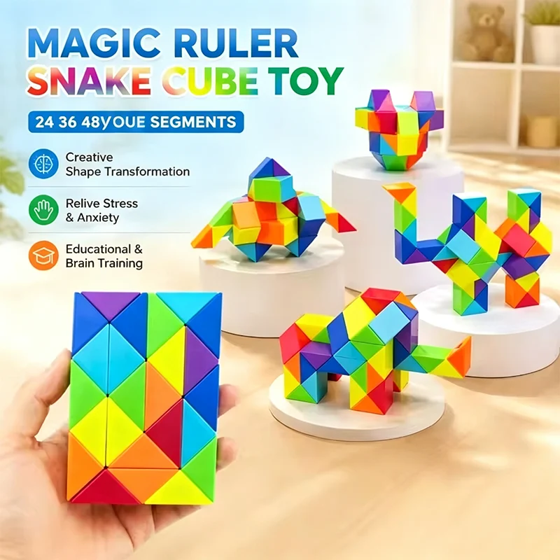 Magic Cube Rainbow Color Twisted Ruler DIY Transformable Changing Puzzle Toy Sensory Fidget Stress Relief Game Educational Toys