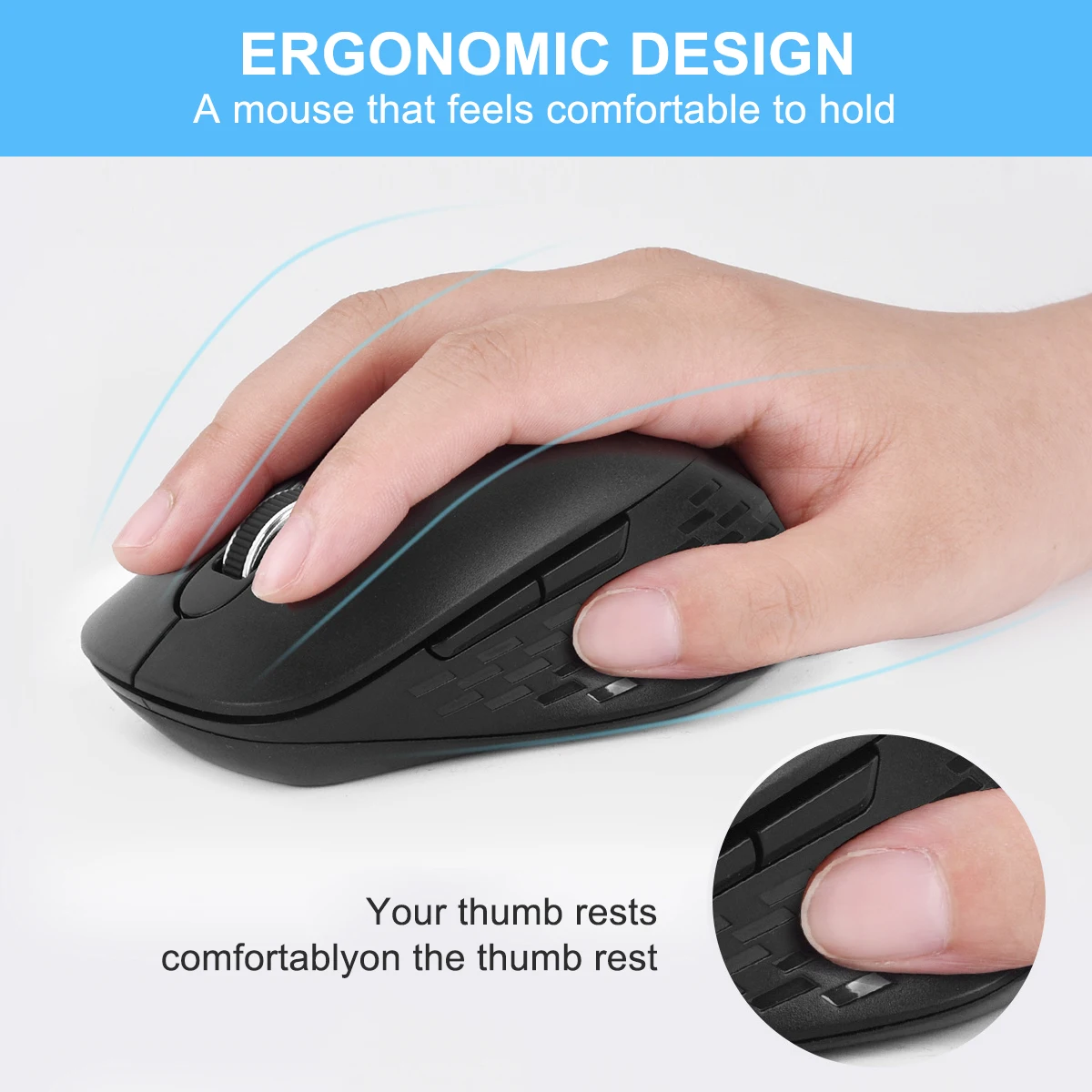 Mouse wireless ergonomico 2.4G con adattatore USB, 3 DPI regolabili, mouse da ufficio/giochi, per laptop/PC (batteria non inclusa)