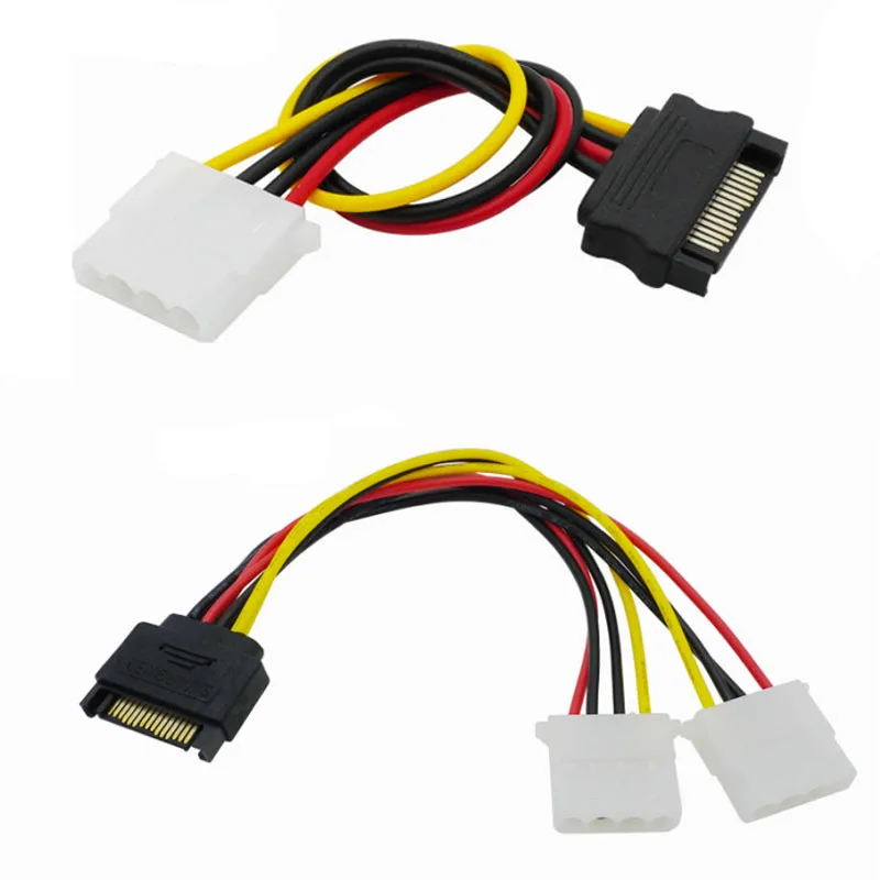

20cm 100% Brand new and high quality 15Pin SATA male to double 4 pin molex female ide hdd power harddrive cable 1 to 1/1 to 2