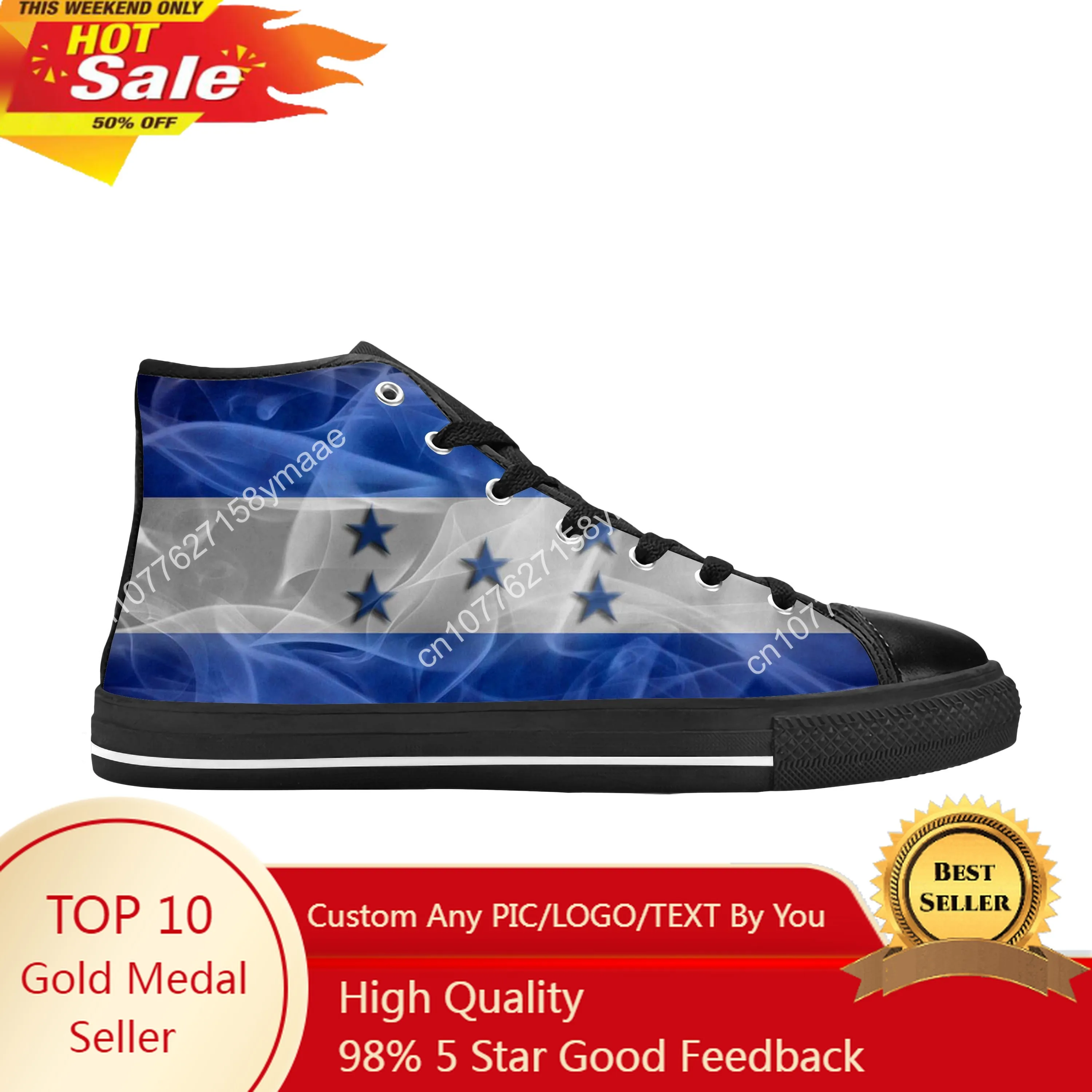 

Honduras Honduran Flag Patriotic Pride Cool Funny Casual Cloth Shoes High Top Comfortable Breathable 3D Print Men Women Sneakers