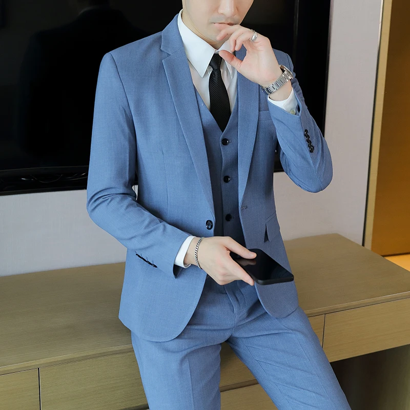 

Men Autumn Smart Casual Business Trendy Solid Color Three Piece Suit Set High Quality Fashion Ensemble with Vest And Trousers
