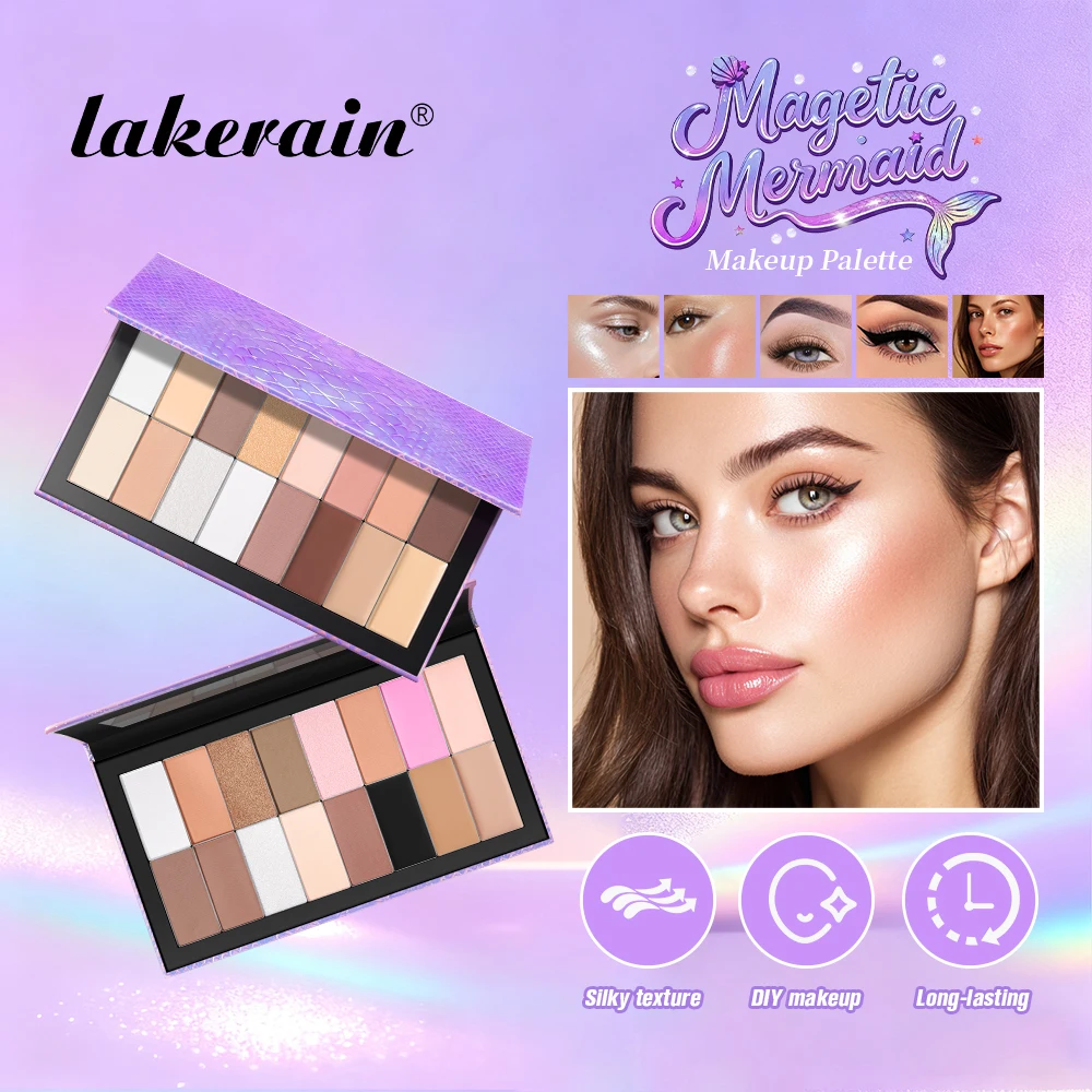 لوحة مكياج حورية البحر المغناطيسية من Lakerain مقاومة للماء تدوم طويلاً وخالية من التجاعيد، لوحة ظلال عيون متعددة الأغراض لمستحضرات التجميل