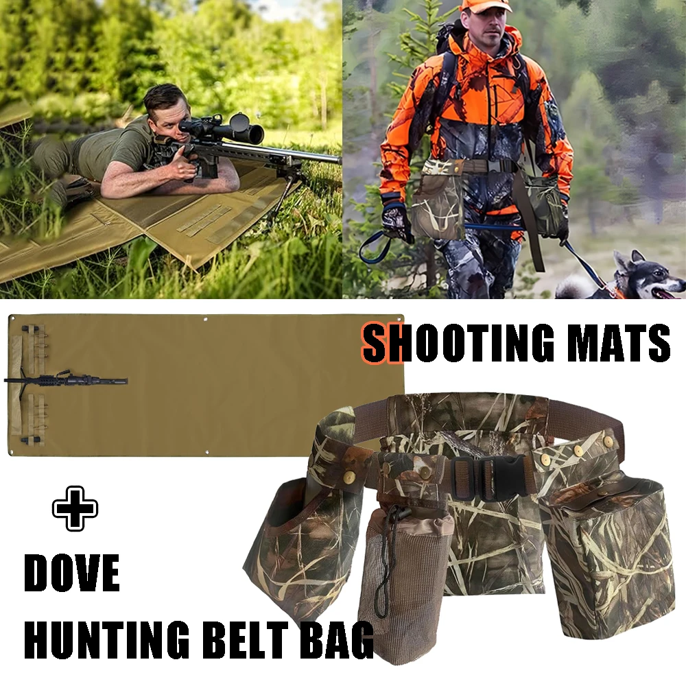 سجادة رماية محمولة 4 في 1 + حقيبة حزام صيد - حقيبة ألعاب الطيور، جيبين على شكل قذيفة، وسادة قابلة للطي مقاومة للماء غير قابلة للانزلاق لـ Rif