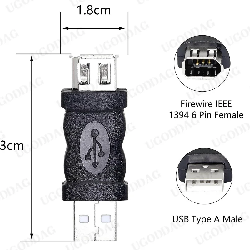 Adaptateur Firewire IEEE 1394 6 broches femelle vers USB mâle, pour imprimante, appareil photo numérique, PDA, EAU, disque dur, 1 pièce