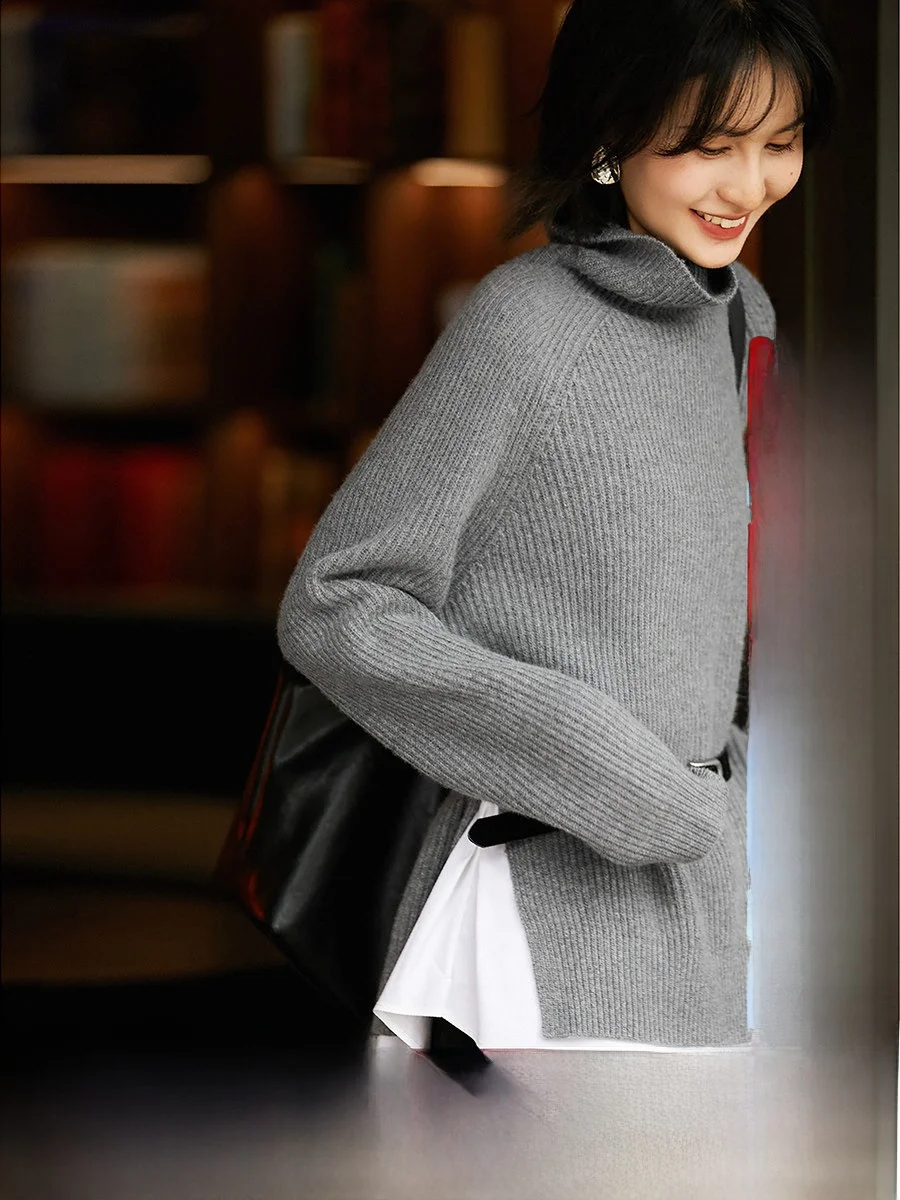 

Xiao Han Loose Comfortable Crt Wool Camere Fake Two-Piece Knitted Sweater Women's Casual Comfortable Warm High Ne Long ...