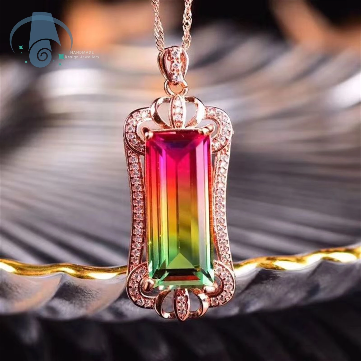 

Ожерелье с подвеской из турмалина, натуральный Радужный арбуз, бразильский необработанный кристалл, регулируемая цепочка, подарок на день матери, день рождения