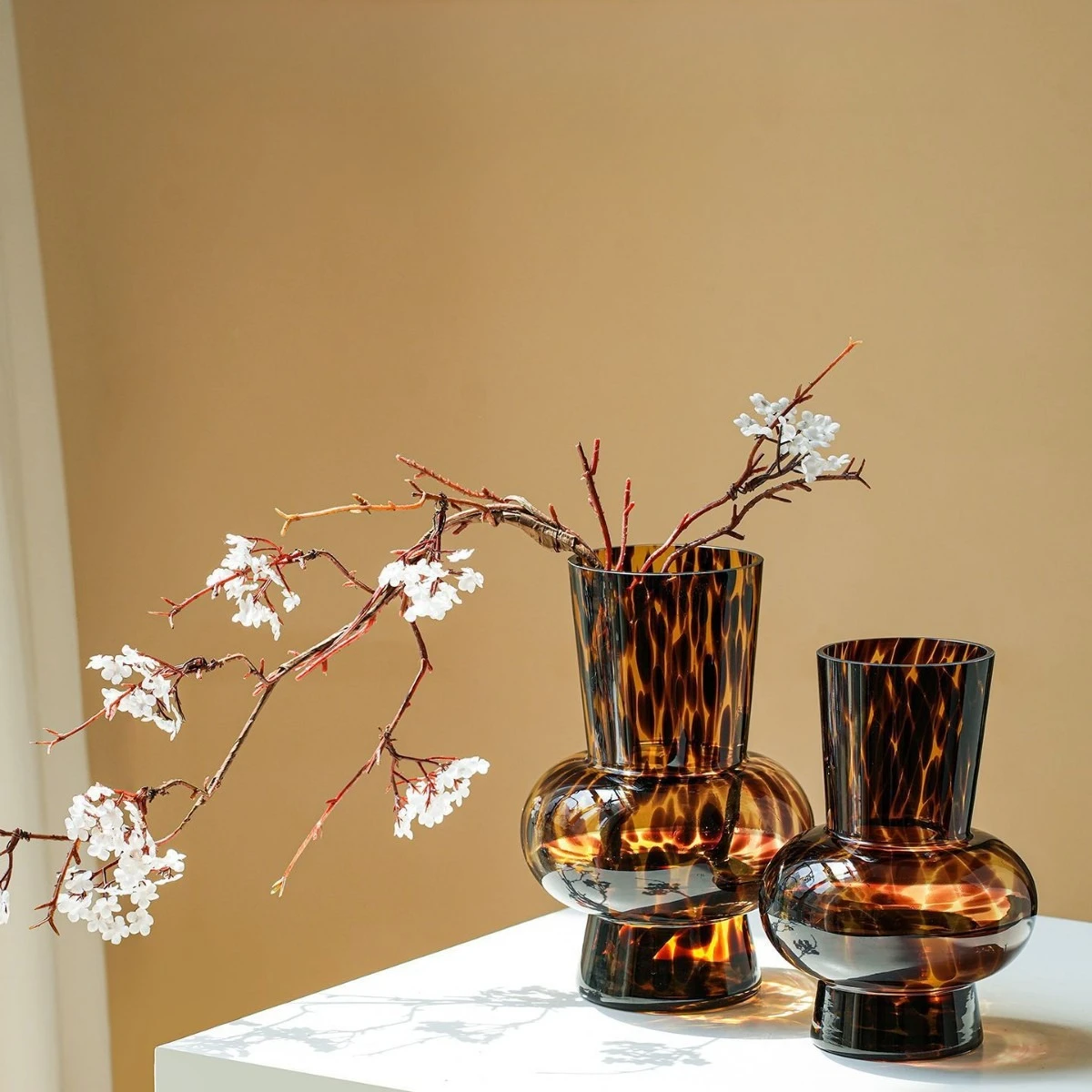 

Vase High Sense of Modern Light Luxury Leopard Print Hydroponics Flowers Rich Bamboo Glass Vase Decorative Ornaments