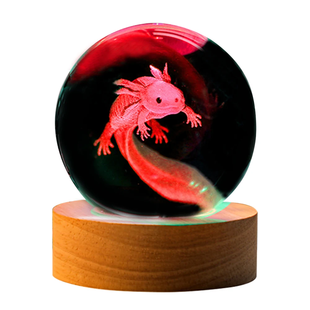 3D Axolotl Crystal Ball USB LED Night Light Color Changing Atmosphere Light Desktop Ornament Laser Engraved Craft Home Decor