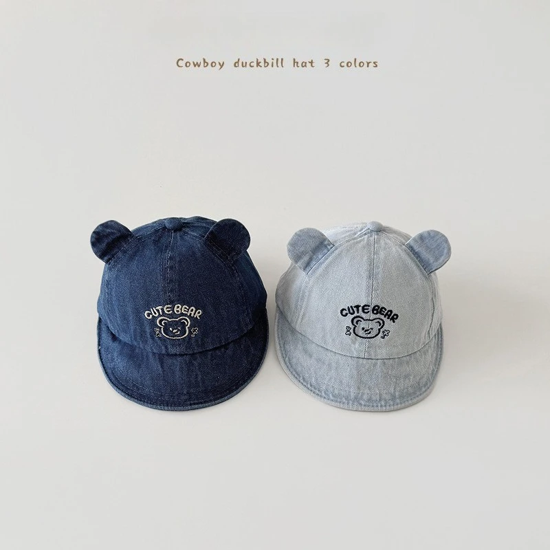 

Korean Style Baby Bucket Hat Cute Cartoon Bear Fisherman Hat for Kids Boy Girl Toddler Retro Fashion Sunshade Hat for Summer