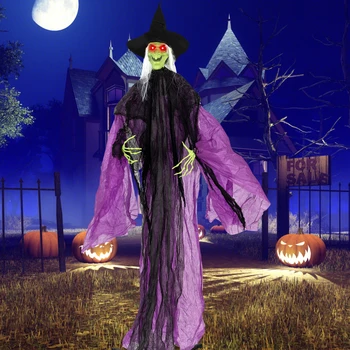 7. 2 FT Halloween Animatronic Witch, Animated Standing Poseable Figure with Light up Eyes, Garden, Yard & Lawn, Sound Activated 5