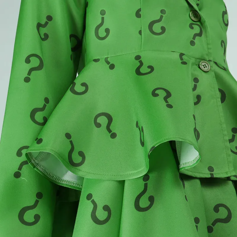 Costume vert d'halloween Anime Riddler Edward Nygma, jupe pour femmes adultes, Costume de Cosplay du film Super méchant, performance sur scène