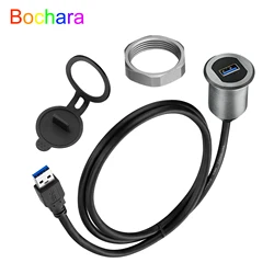 Bochara USB3.0 Male to Female Flush Mount Panel Extension Cable With Indicator Light Aluminum Alloy Shell For Car 1m