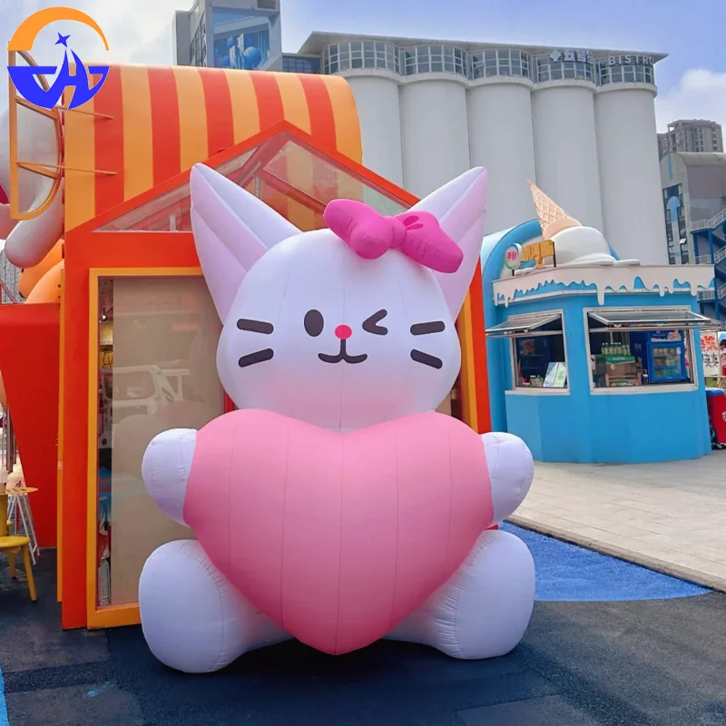 Inflatable Large Cartoon Pet Cat Holding a Heart Air Models - Decorative Props for Shopping Malls or Outdoor Events