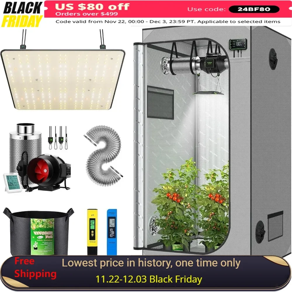 

36"x36"x72" Grow Tent, VS1000 LED Light, 390 CFM Ventilation Kit, 5 Gallon Grow Bags with PH & TDS Meter Combo, Grow Tent