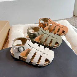 Children Cool Sandals Boys Girls Hollow Breathable Beach Sandals Baby Soft Kindergarten Leather Sandals