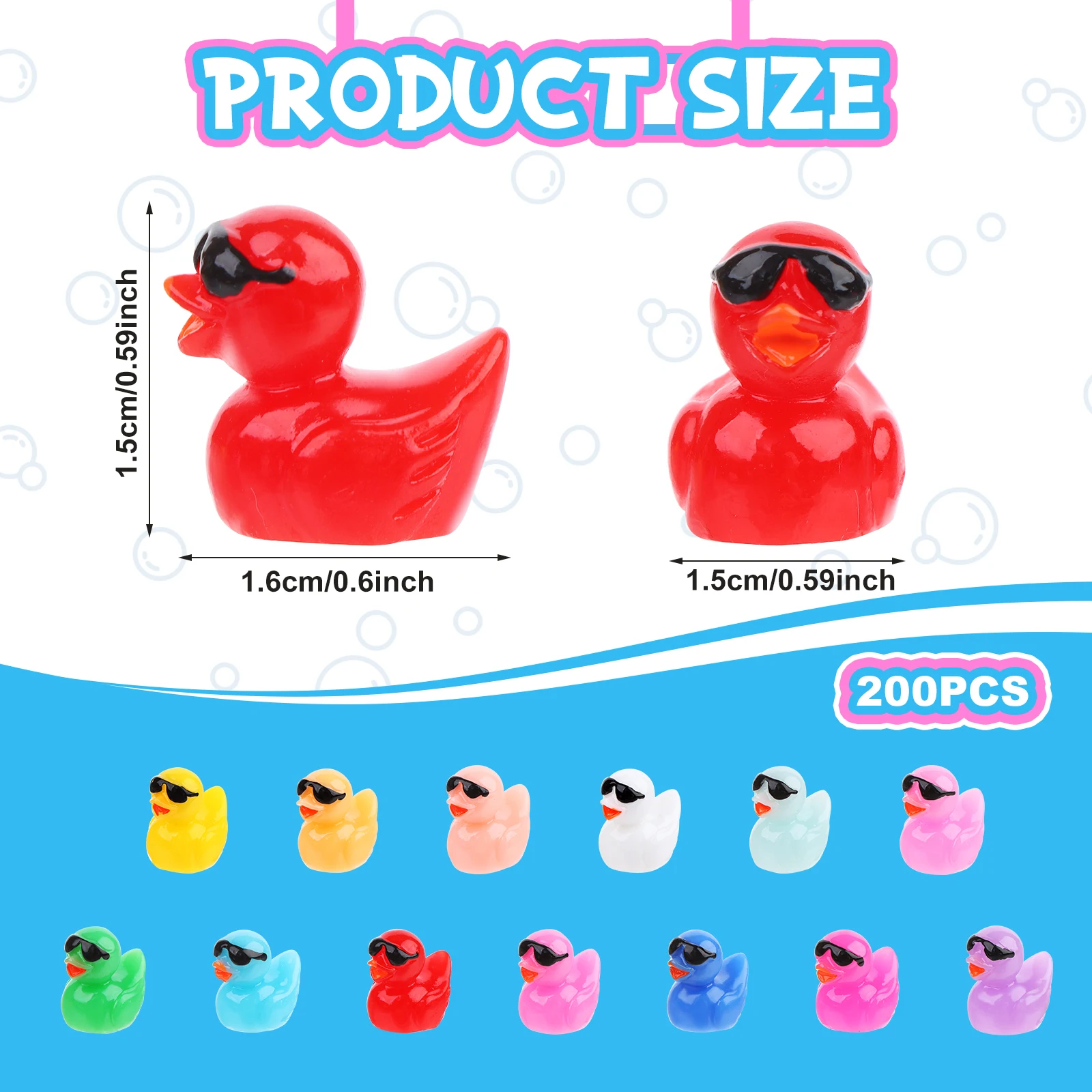 200plcs Tiny Ducks Mini Resin Duck with Sunglasses Bulk Colorful Duck Figures Miniature Dollhouse Accessories DIY Micro Charms