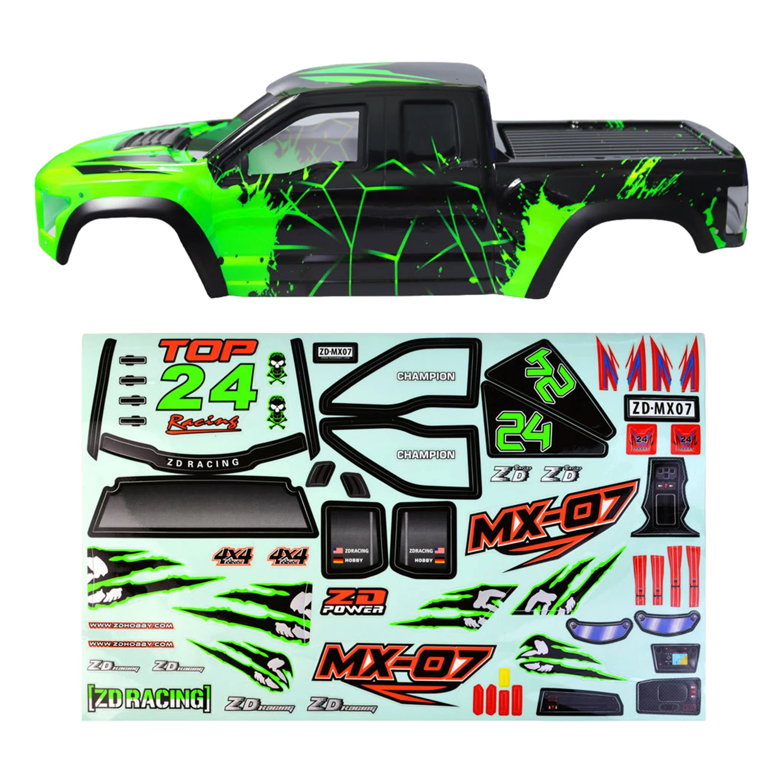 ZD Racing MX-07 1/7 RC tampa do corpo do carro e adesivos MX07 peças originais podem ser livremente DIY