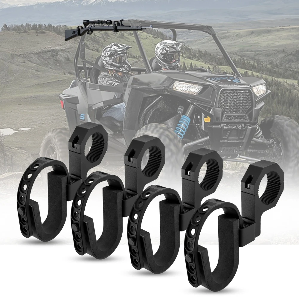 

4PCS UTV Roof Gun Holder Rack Mount Bow &Utility Rack for 1-2'' Round Roll Bar for Polaris RZR Ranger Can AM Kawasaki Snowmobile