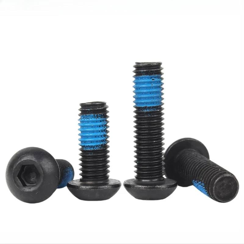 Black 304 Stainless Steel Round Head Hexagon Socket Screw M2 M2.5 M3 M4 M5 M6 M8 Blue Glue Dispensing Screw
