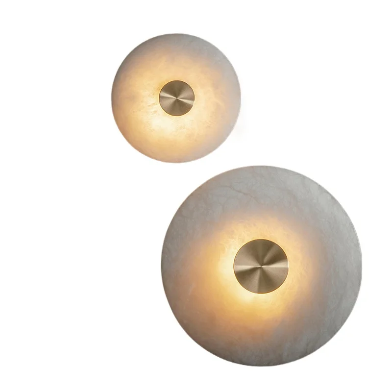 Lampa ścienna LED z naturalnego alabastru Luma, okrągła marmurowa lampa ścienna z miedzi do przedpokoju, tła TV, dekoracji przy łóżku i na schody. — 2