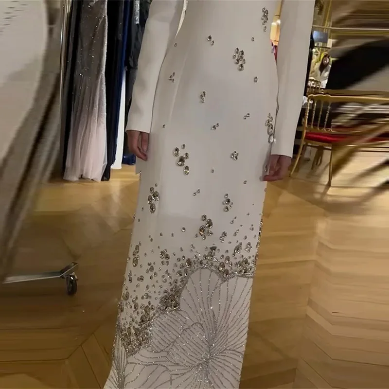 Luxury White Maxi Dress Women Gowns Designer Celebrity Dresses Long Dresses Heavy Beading Diamond Evening Party Wedding Birthday