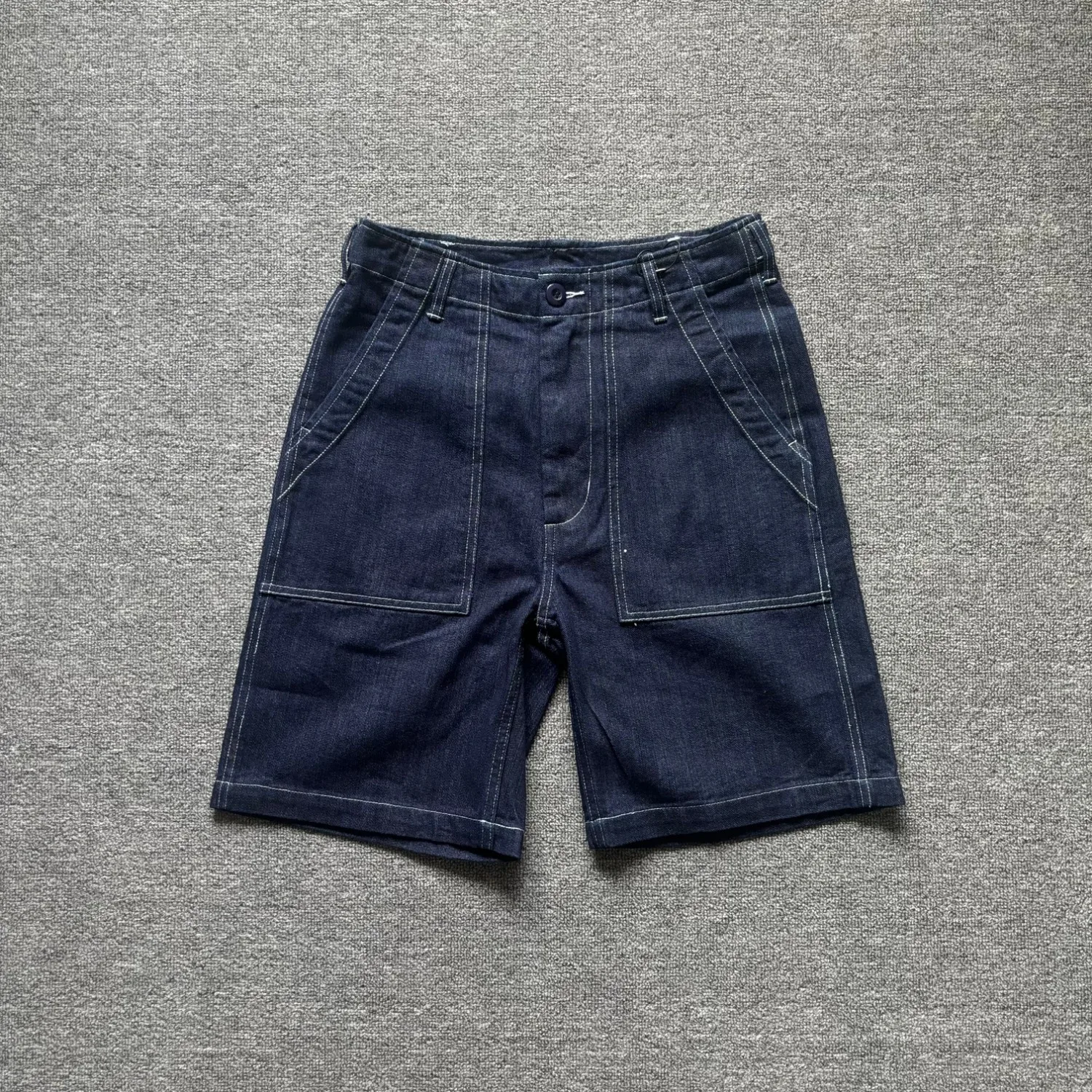 

Summer original color denim shorts men's open-stitch workwear large pockets loose straight casual versatile five-quarter pants