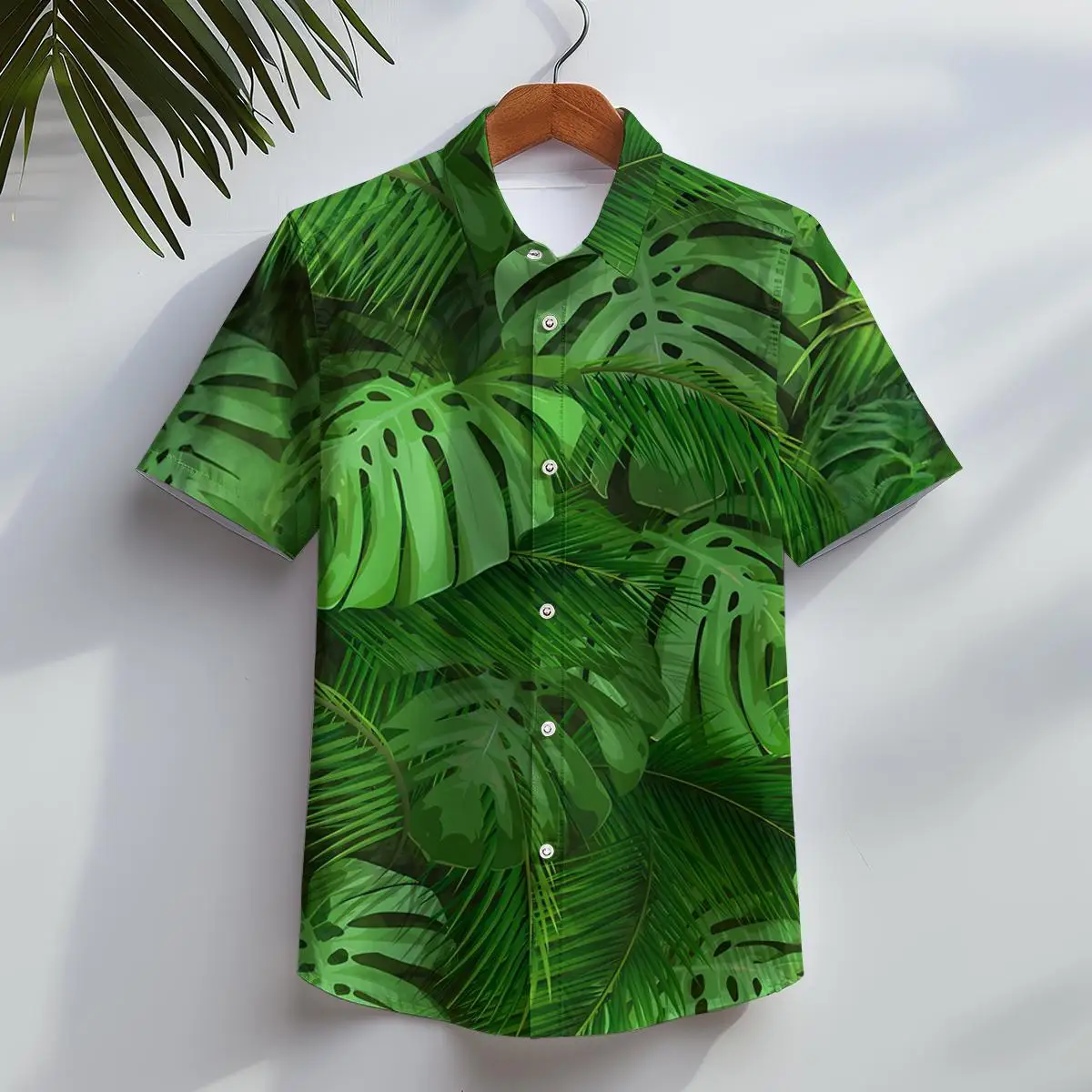 Camisa havaiana casual masculina, camisas de manga curta com botão, roupa estampada 3D floral de folha tropical para férias de verão