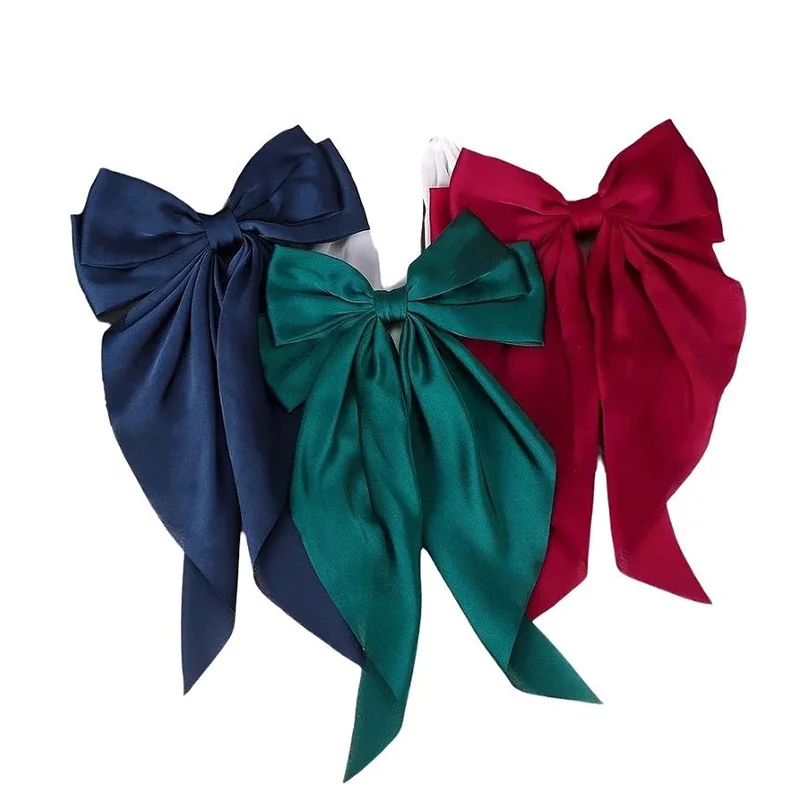 Solid Soft Satin Large Bow Ribbon Hair Clip For Women Girls Sweet Ornament Headbands Hairpin Barrette Fashion Hair Accessories