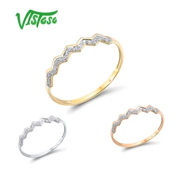 VISTOSO Pure 14K 585 Rose Yellow White Gold Ring For Women Sparkling Diamonds Stackable Engagement Delicate Wave Fine Jewelry